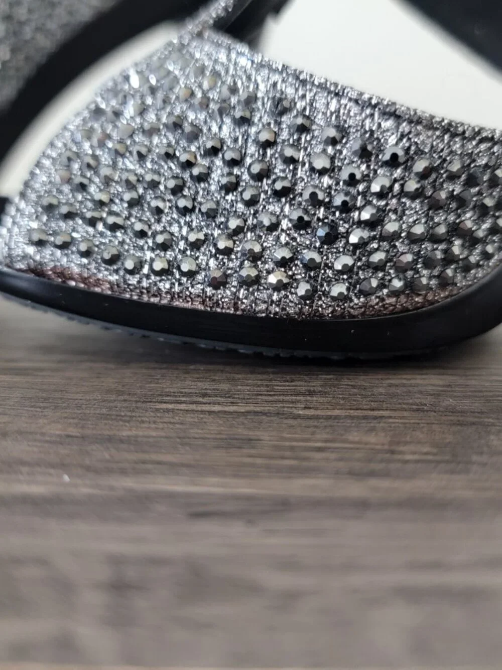 Michael Kors Berkley T-Strap Silver Glitter Rhinestone Caged Heels